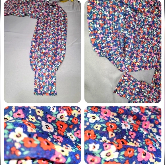 🌹Rachel Zoe blue floral puffed sleeve smocked waist/cuff tie neck, sz med - Picture 3 of 9